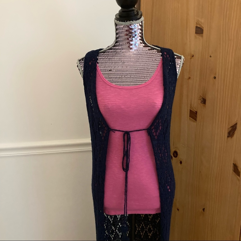 Trendology Knit Sleeveless Blue Cardigan w/ Fringe